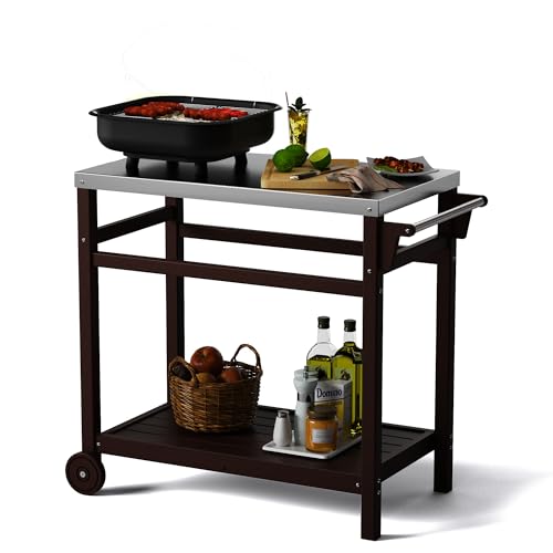 Outdoor Stainless Steel BBQ Prep Cart, 2-Tier Storage