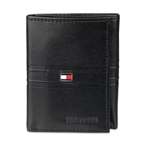 Tommy Hilfiger Stripe Embossed Leather Trifold Wallet