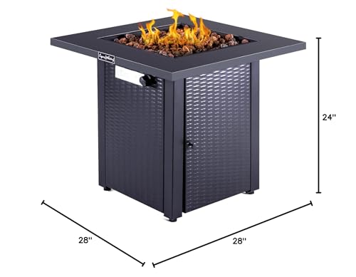 LEGACY HEATING Zeta 1 28in Propane Fire Pit Table, 50,000BTU Outdoor Gas Fire Pit, 2 in 1 Firepit Table w/ Lid, Lava Rock, ETL Certified Steel Fire Table add Warmth to Parties on Backyard, Black