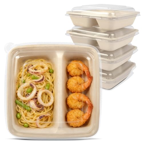 50 Pack 2-Compartment Disposable Meal Prep Containers