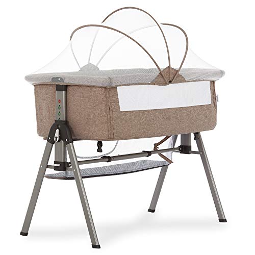 Dream On Me Lotus Bassinet and Bedside Sleeper in Brown, Lightweight and Portable Baby Bassinet, Adjustable Height Position, Easy to Fold and Carry Travel Bassinet- Carry Bag Included