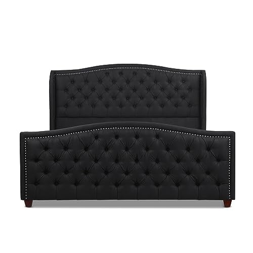 Jennifer Taylor Home Marcella Upholstered Shelter Headboard Bed Set, King, Jet Black Woven