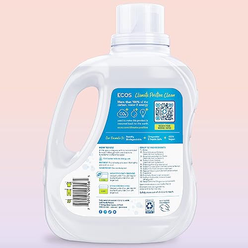 ECOS Laundry Detergent Liquid with Enzymes, 152 Loads - Plant-Powered Hypoallergenic Laundry Soap for Activewear, Pet Stains and Tough Odors - Magnolia Lily, 70 Fl Oz (Pack of 2)