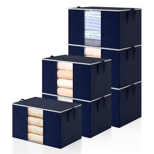 6 Pack Large Clothes Storage Bags with Lids
