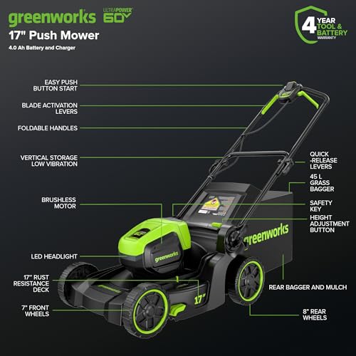 60V Brushless Lawn Mower with Battery & Charger