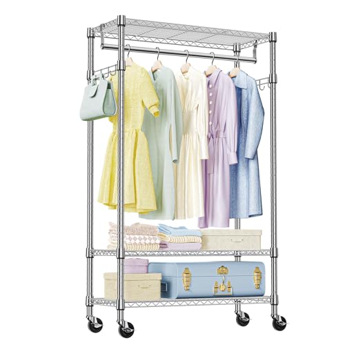 Heavy Duty Rolling Garment Rack with Shelves