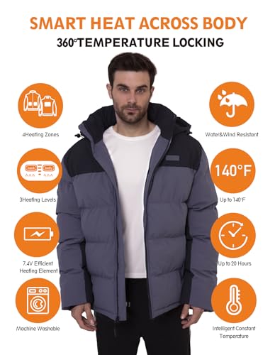 Heated Jacket with Detachable Hood, Waterproof