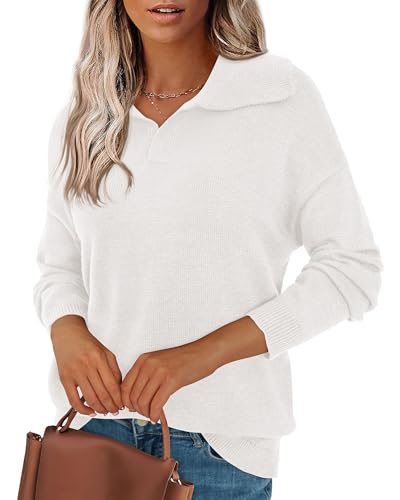 Women's V Neck Knit Sweater Long Sleeve Pullover