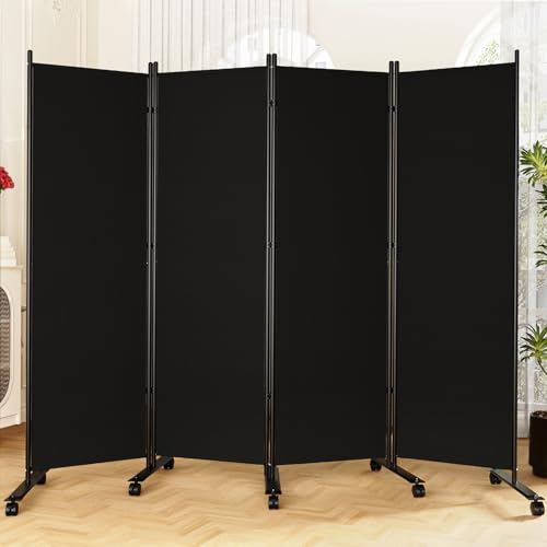 4 Panel Folding Room Divider with Wheels, 6FT