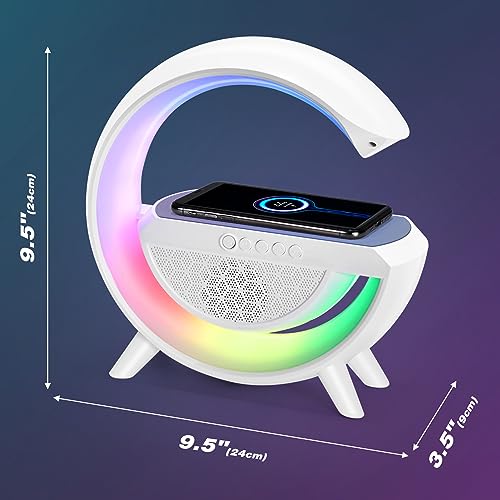 Delxo Bluetooth Speaker with Wireless Phone Charger,Big G-Shape Bluetooth Speakers for Teen Adults Birthday Gift Ideas,Atmosphere Lamp Speaker with LED Night Lights for Bedroom,White