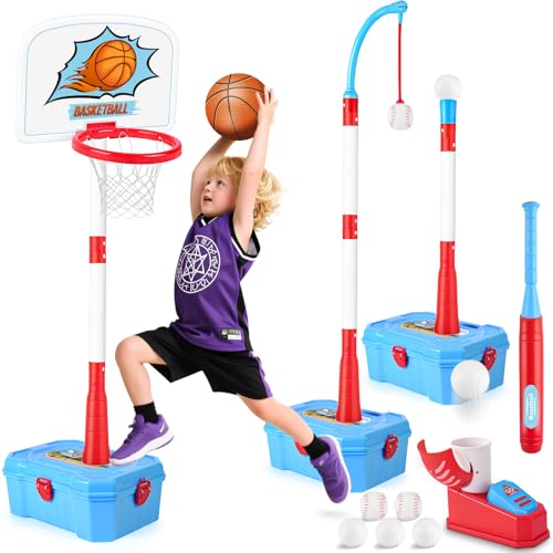 4-in-1 Toddler Basketball and Tee Ball Set Adjustable