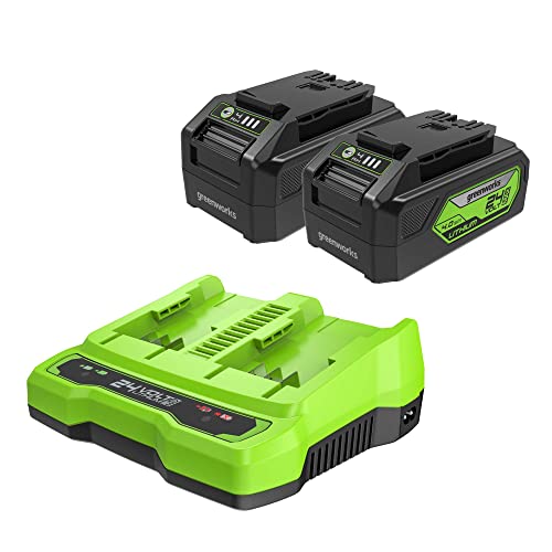 2 Pack Greenworks 24V 4.0Ah USB Batteries Charger Kit