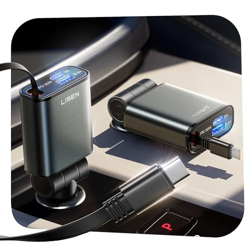 LISEN Retractable USB C Fast Car Charger