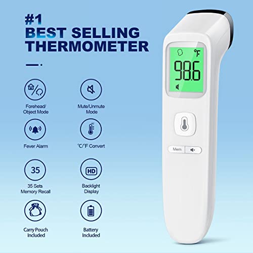 No-Touch Thermometer for Adults and Kids, Digital Accurate Thermometer with Fever Alarm, 1 Second Fast Result, FSA Eligible, Easy to use, 2 in 1 Mode Health Care Thermometer