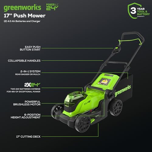 48V Greenworks 17" Brushless Cordless Lawn Mower