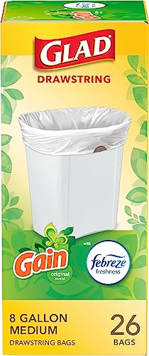 Glad 8 Gallon Drawstring Trash Bags, 26 Count