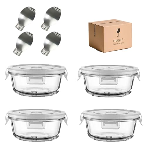 4 Pack 12oz Round Glass Food Storage Containers