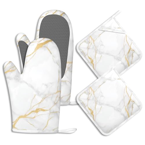 Silicone Heat Resistant Oven Mitts and Pot Holders Set