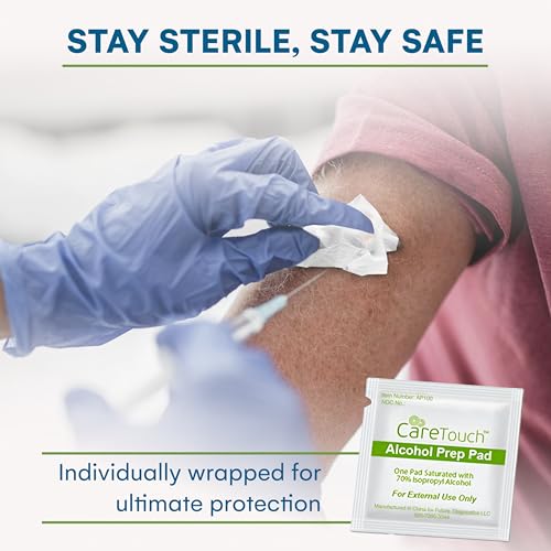Care Touch Alcohol Wipes - Individually Wrapped Alcohol Prep Pads with 70% Isopropyl Alcohol, Great for Medical & First Aid Kits - Sterile, Antiseptic 2-Ply Rubbing Alcohol Pads - 100 Count