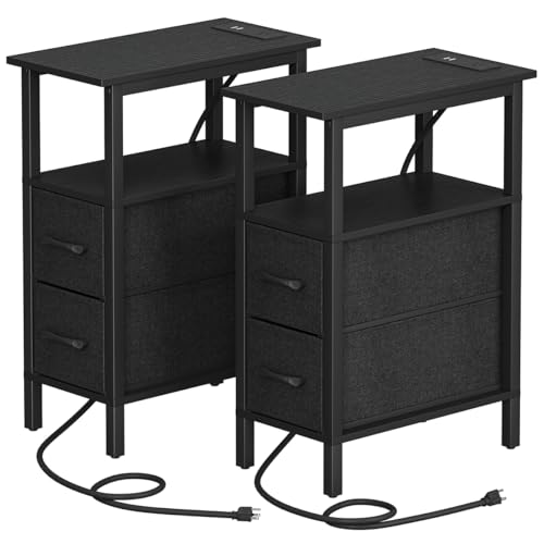 2 Pack Narrow End Tables with Charging Station