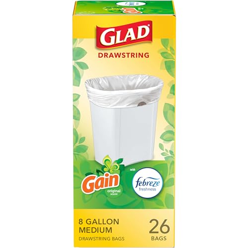 Glad 8 Gallon Drawstring Trash Bags, 26 Count