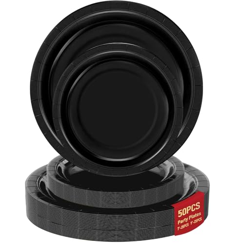 50 Count Disposable Paper Party Plates Set