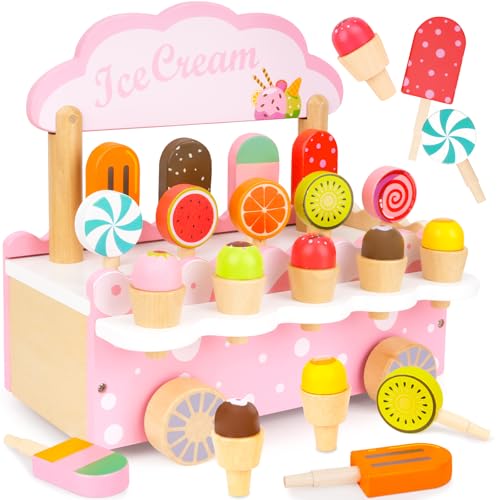 Wooden Ice Cream Truck Pretend Play Toy for Toddlers