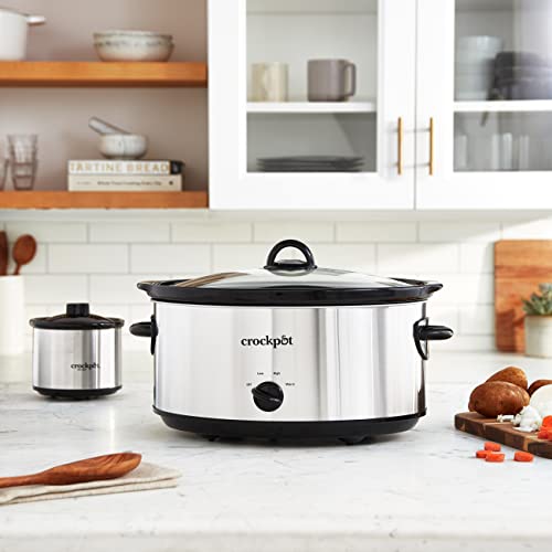 Crock-Pot Large 8 Quart Slow Cooker Bundle with Small Mini 16 Ounce Portable Food Warmer, Stainless Steel Kitchen Appliances