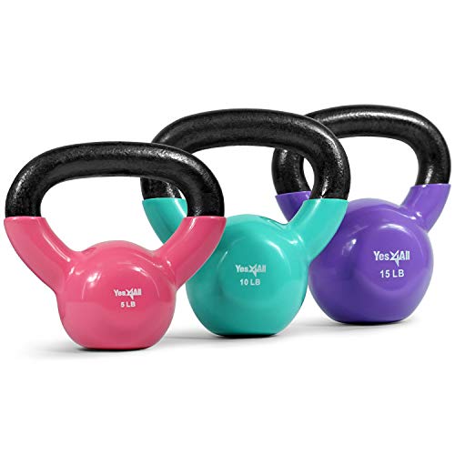 Yes4All Vinyl Coated Cast Iron Kettlebell Set