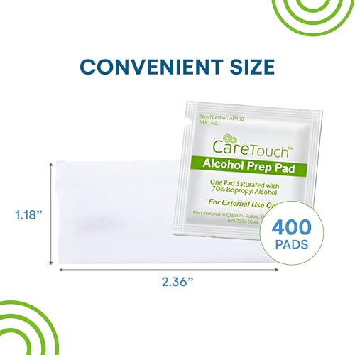 Care Touch Alcohol Wipes - Individually Wrapped Alcohol Prep Pads with 70% Isopropyl Alcohol, Great for Medical & First Aid Kits - Sterile, Antiseptic 2-Ply Rubbing Alcohol Pads - 100 Count