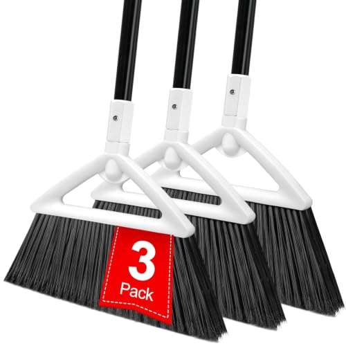 3 Pack Heavy Duty Angle Broom with Long Handle