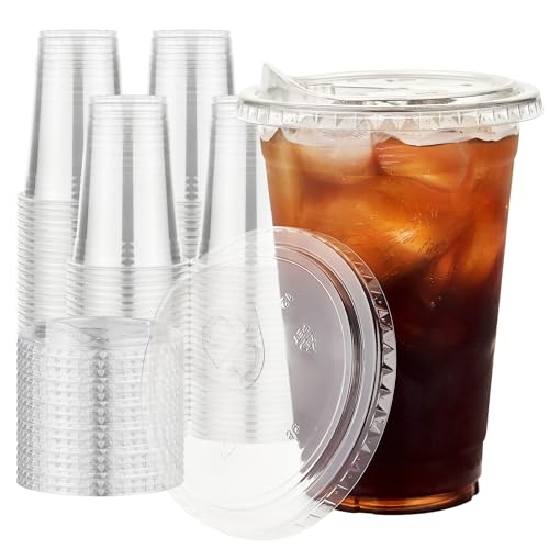 100 Pack 16 oz Plastic Cups with Lids