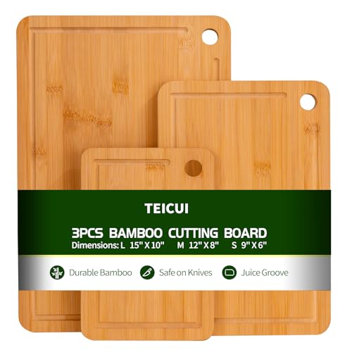 3 Piece Bamboo Cutting Board Set with Juice Grooves