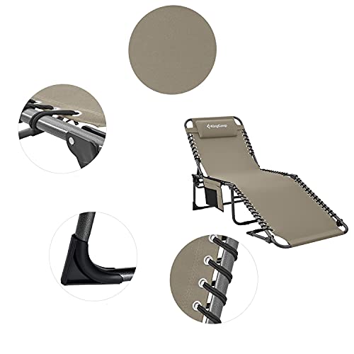 KingCamp Reclining Lounger Chair Camping Cots, 74.8" x 23.2" x 13.3", Beige