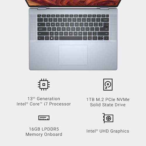 Dell Inspiron 16 Plus 7640 Laptop - 16.0-inch 16:10 2.5K Display, Intel Core i7-13620H Processor, 16GB LPDDR5 RAM, 1TB SSD, Intel UHD Graphics, Windows 11 Home, Onsite & Migrate Service - Ice Blue