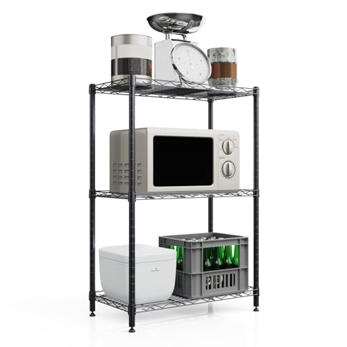 SsngygHme 3 Tier Shelves Storage, Wire Shelf Unit, Standing Adjustable Metal Shelves Organizer, Storage Racks for Restaurant Garage Pantry Kitchen Garage(Small,15.7 '' x 11.8" x 31.5 ")…