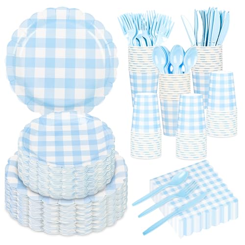 350 Piece Gingham Party Plates and Napkins Set