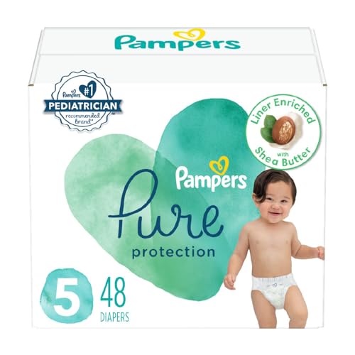 Pampers Pure Protection Diapers - Size 5, 48 Count, Hypoallergenic Premium Disposable Baby Diapers