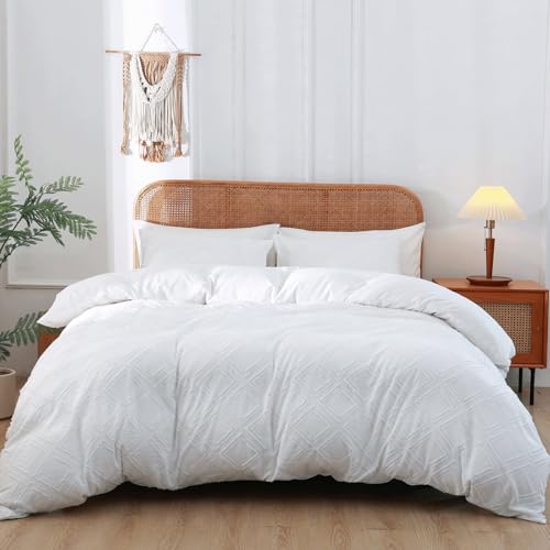 3 Piece Boho Tufted Geometric Duvet Cover Set