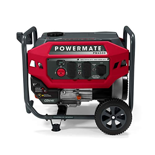 Powermate PM4500 4,500-Watt Gas-Powered Portable Open Frame Generator - COsense Technology - Quiet Operation - Ideal for Home, Camping, RV and Outdoor Activites - Engine Powered by Generac - 50 State