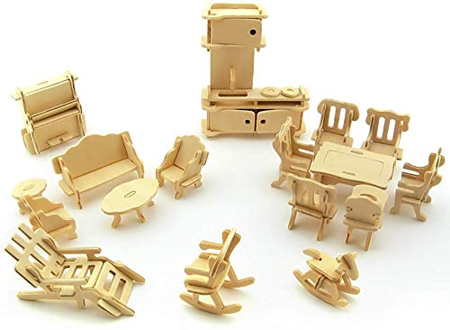 LoveInUSA 3D Wooden Dollhouse Furniture Puzzle DIY House Room Miniature Furniture Sets Puzzle Gift for Kids