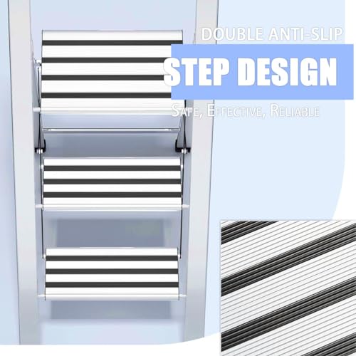 Step Ladder 3 Step Folding Aluminum Small Step Stool with Handle for Kitchen Closet, 4Ft Foldable Steping Stool for Adults Seniors, Wide Anti Slip Pedal, 300lbs Lightweight Portable Ladders for Home