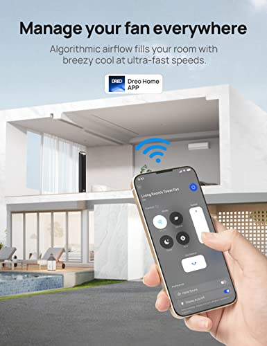 Dreo 40'' WiFi Tower Fan, 26ft/s High-Speed Cooling, Quiet Floor Fan with Remote, 90° Oscillating Fan, 4 Modes, 8H Timer, Touch Control, Standing Cooling Fan for Bedroom, Home, Office Room, Gold