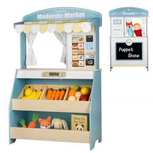 Kids Grocery Store and Puppet Theater Playset