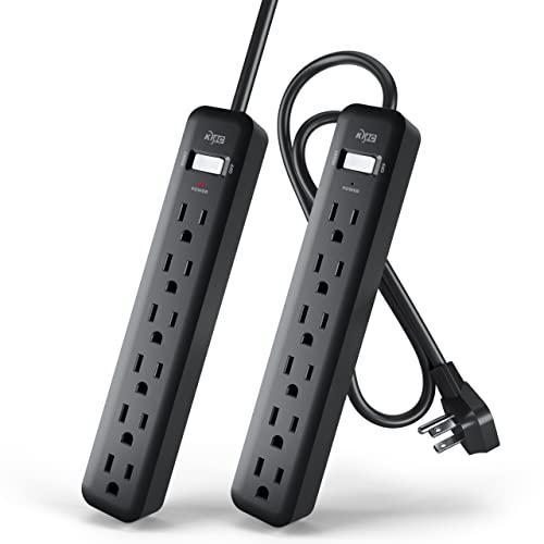 2 Pack 6-Outlet Flat Plug Power Strip
