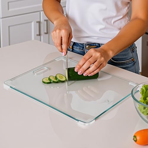 Tempered Glass Cutting Board Set with Non-Slip Feet
