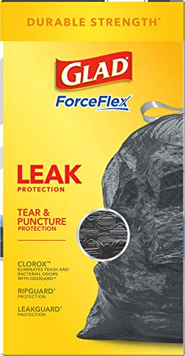 Glad Trash Bags, Large Drawstring Garbage Bags ForceFlex with Clorox, 30 Gallon Black Trash Bags, Mountain Air 50 Count (Package May Vary)