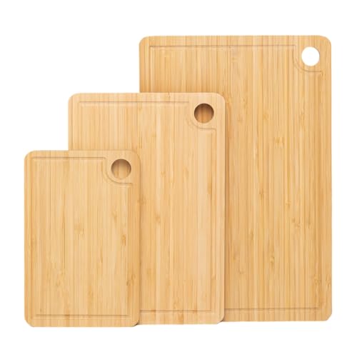 3 Pack Bamboo Cutting Board Set with Juice Grooves