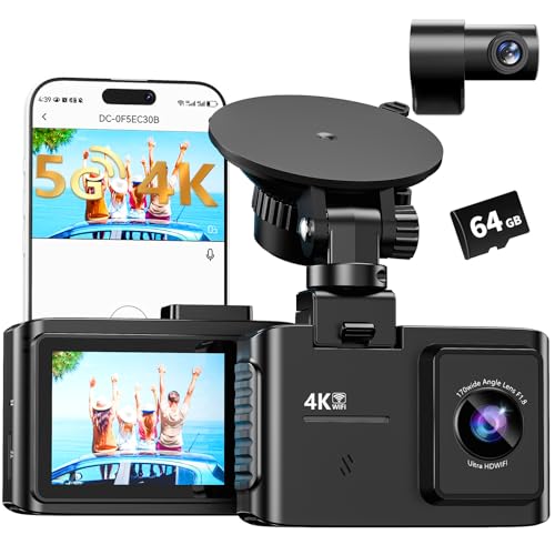 4K Dual Dash Cam Front and Rear, 64GB, WiFi
