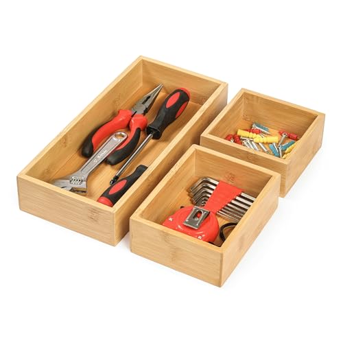 3 Pack Bamboo Drawer Organizer Trays
